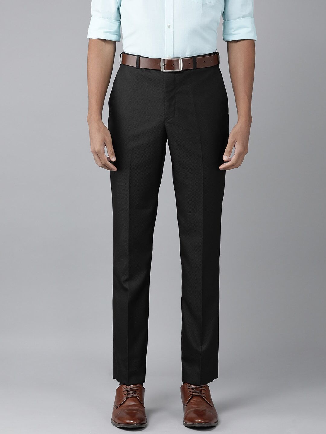 park avenue Men Regular Fit Black Viscose Rayon Trousers-picture-12