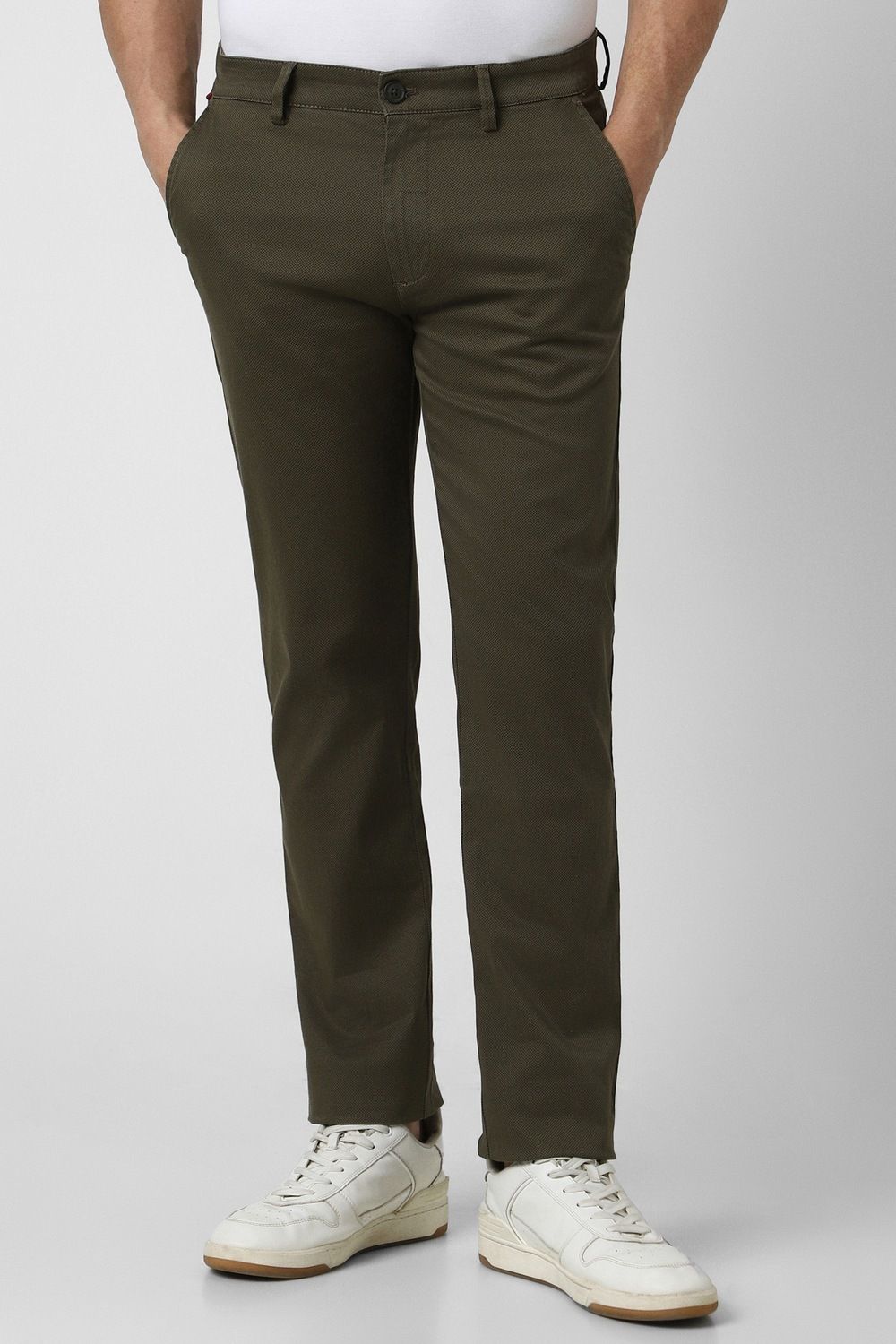 peter england Men Skinny Fit Green Cotton Blend Trousers-picture-13