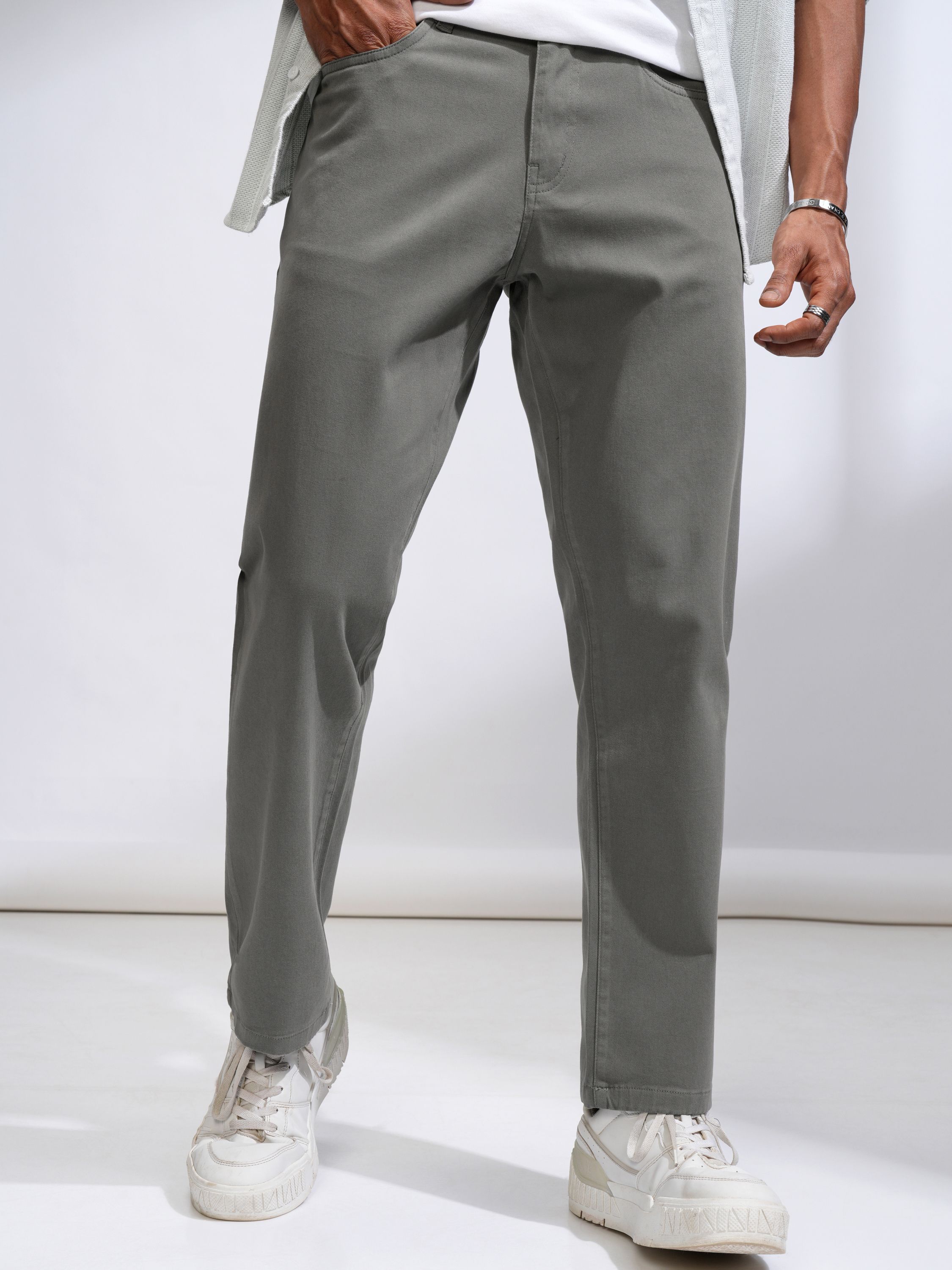 highlander Men Relaxed Grey Cotton Blend Trousers-picture-45