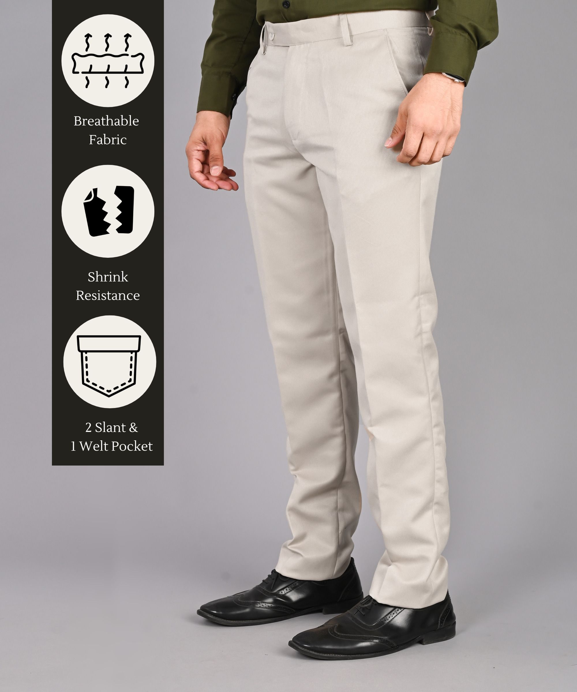 Men Regular Fit Beige Cotton Blend Trousers-image-34