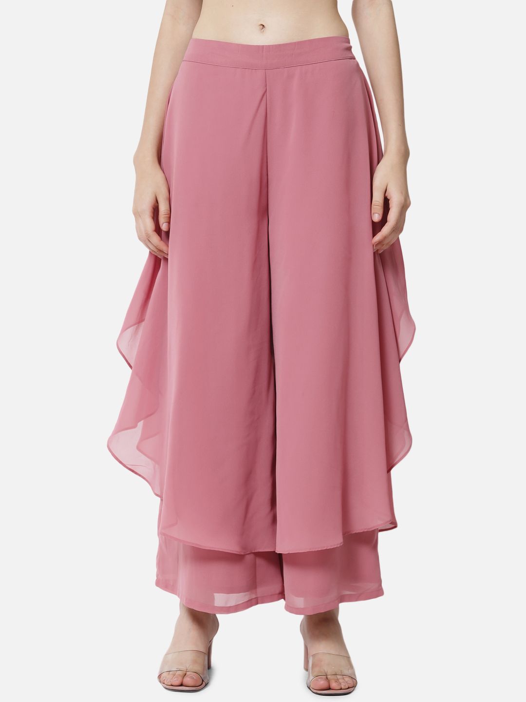 otira Women Flared Pink Georgette Trousers-picture-21