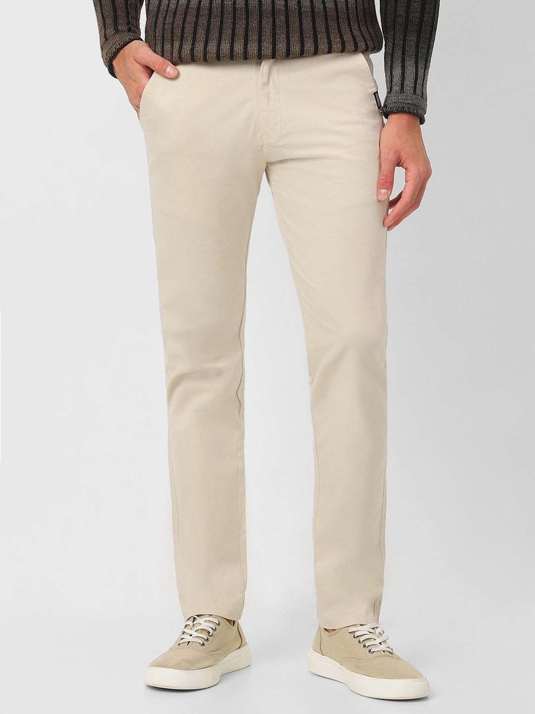 urbano fashion Men Slim Fit Cream Cotton Blend Trousers-picture-24