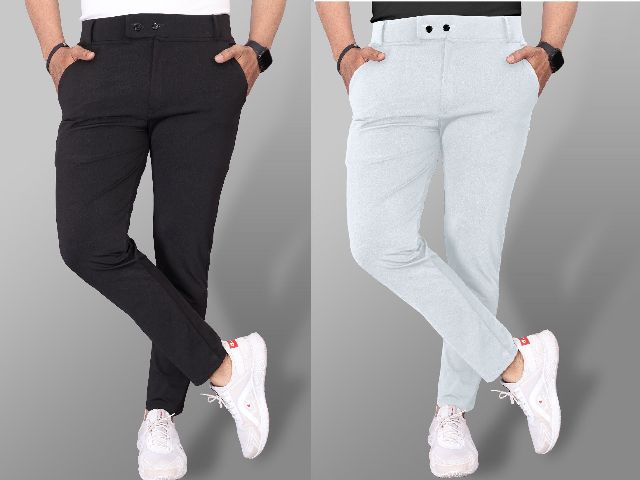 miramichi Pack of 2 Men Regular Fit Silver Lycra Blend Trousers-picture-24