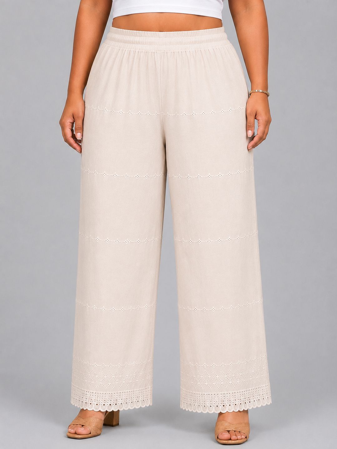 trend level Women Flared White Viscose Rayon Trousers-picture-15