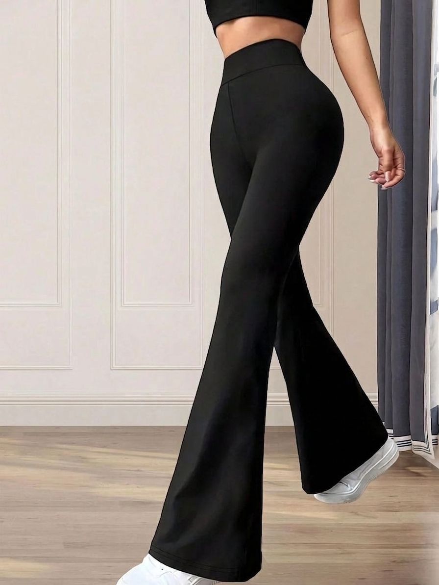 loomzy Women Flared Black Lycra Blend Trousers-picture-22