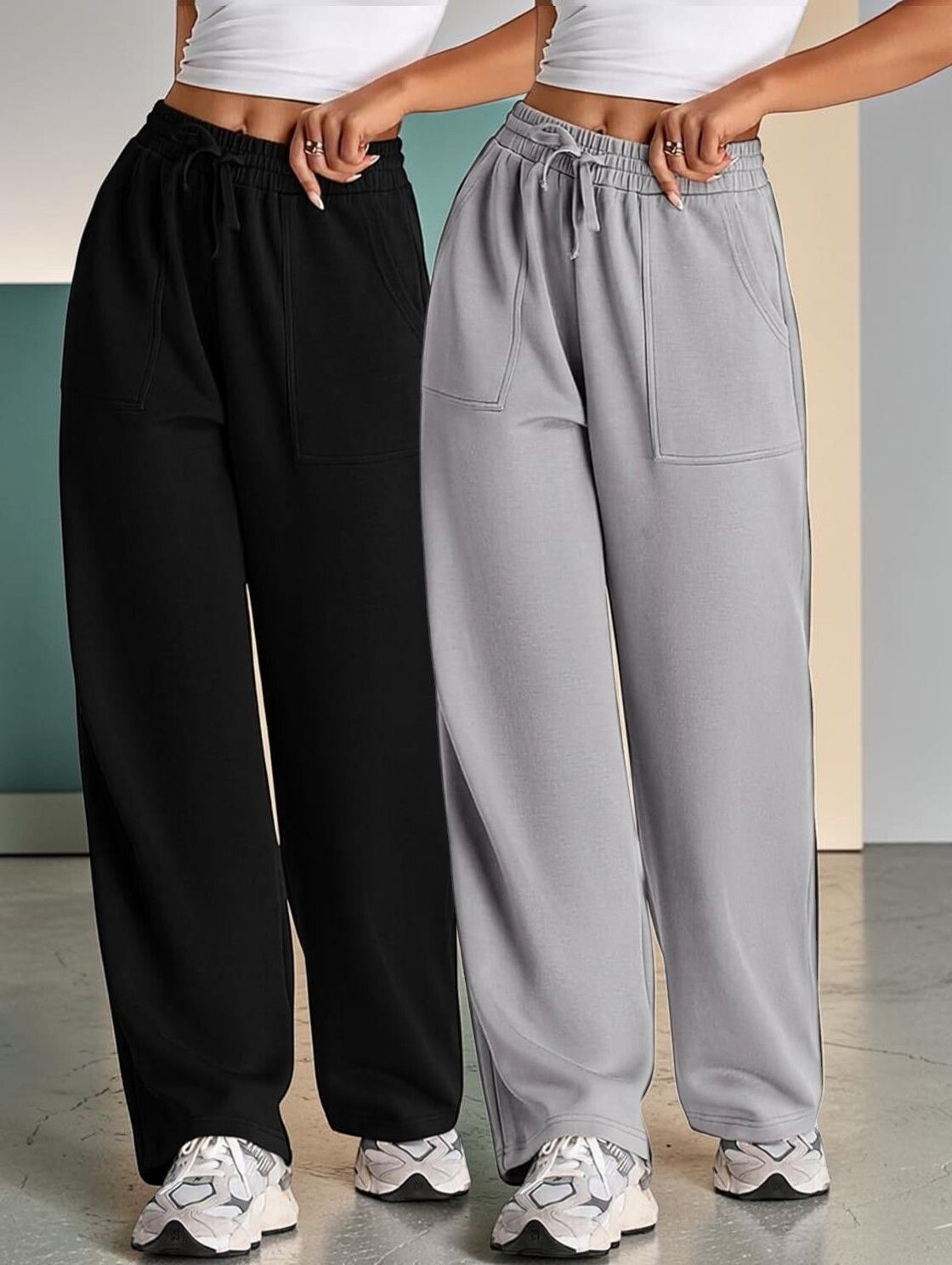 Women Loose Fit Grey Cotton Blend Trousers-image-37