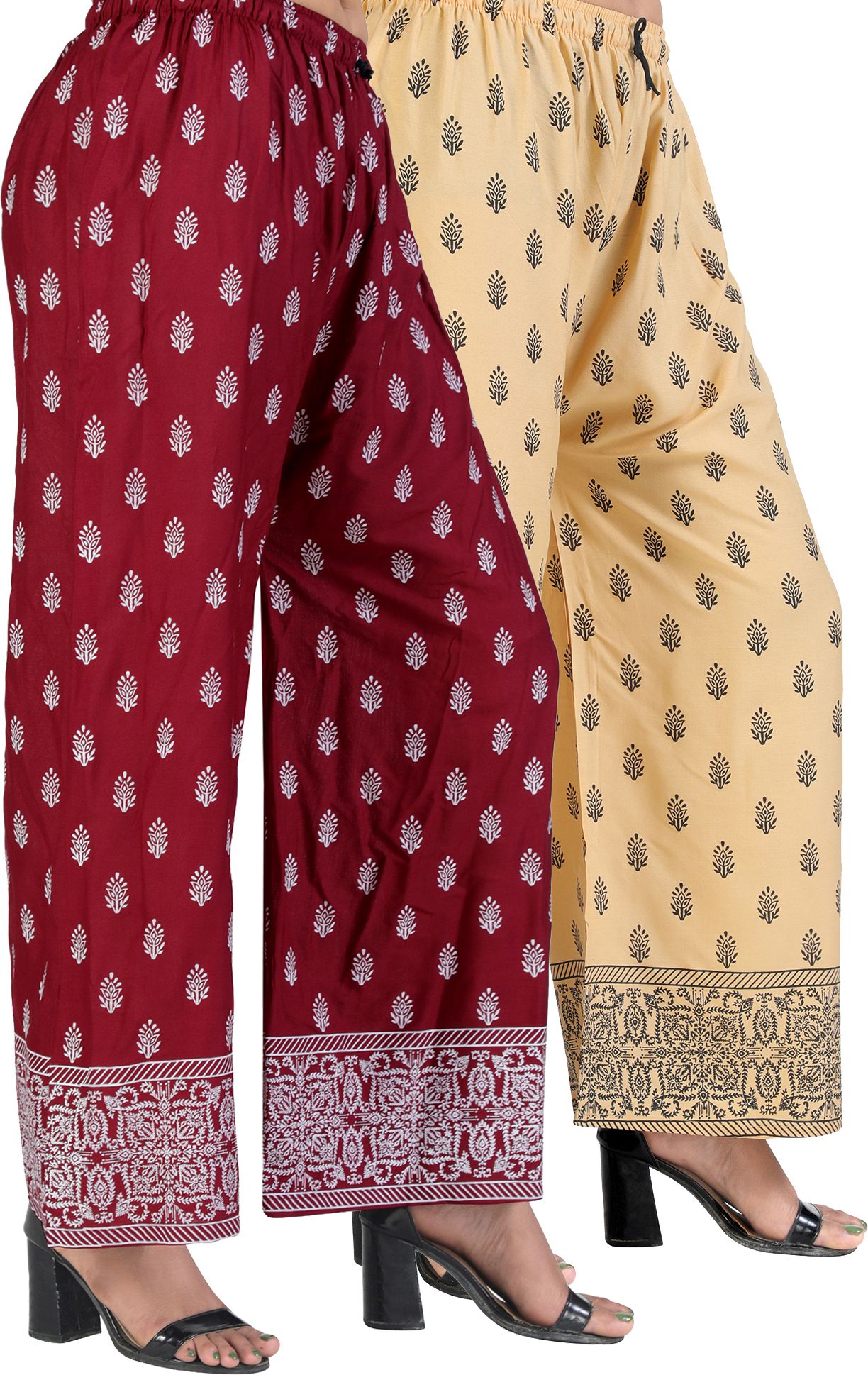 4k fashion Pack of 2 Women Relaxed Maroon, Gold Viscose Rayon Trousers-picture-10