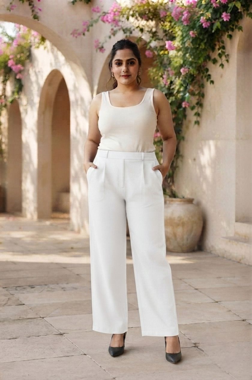 sqew Women Loose Fit White Cotton Blend Trousers-picture-14