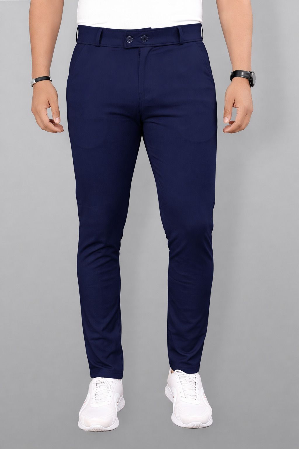 combraided Men Slim Fit Blue Lycra Blend Trousers-picture-21