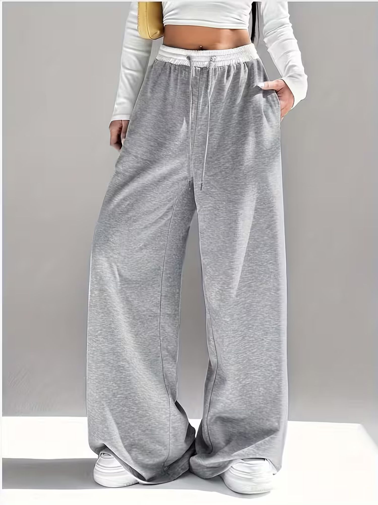 stylebella Women Relaxed Grey Cotton Blend Trousers-picture-21
