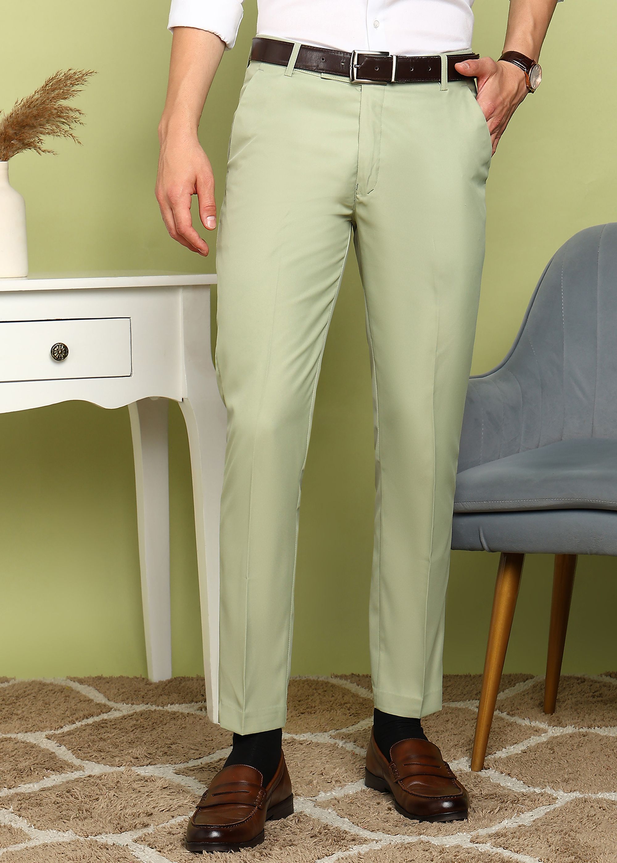 fubar Men Regular Fit Light Green Cotton Blend Trousers-picture-22