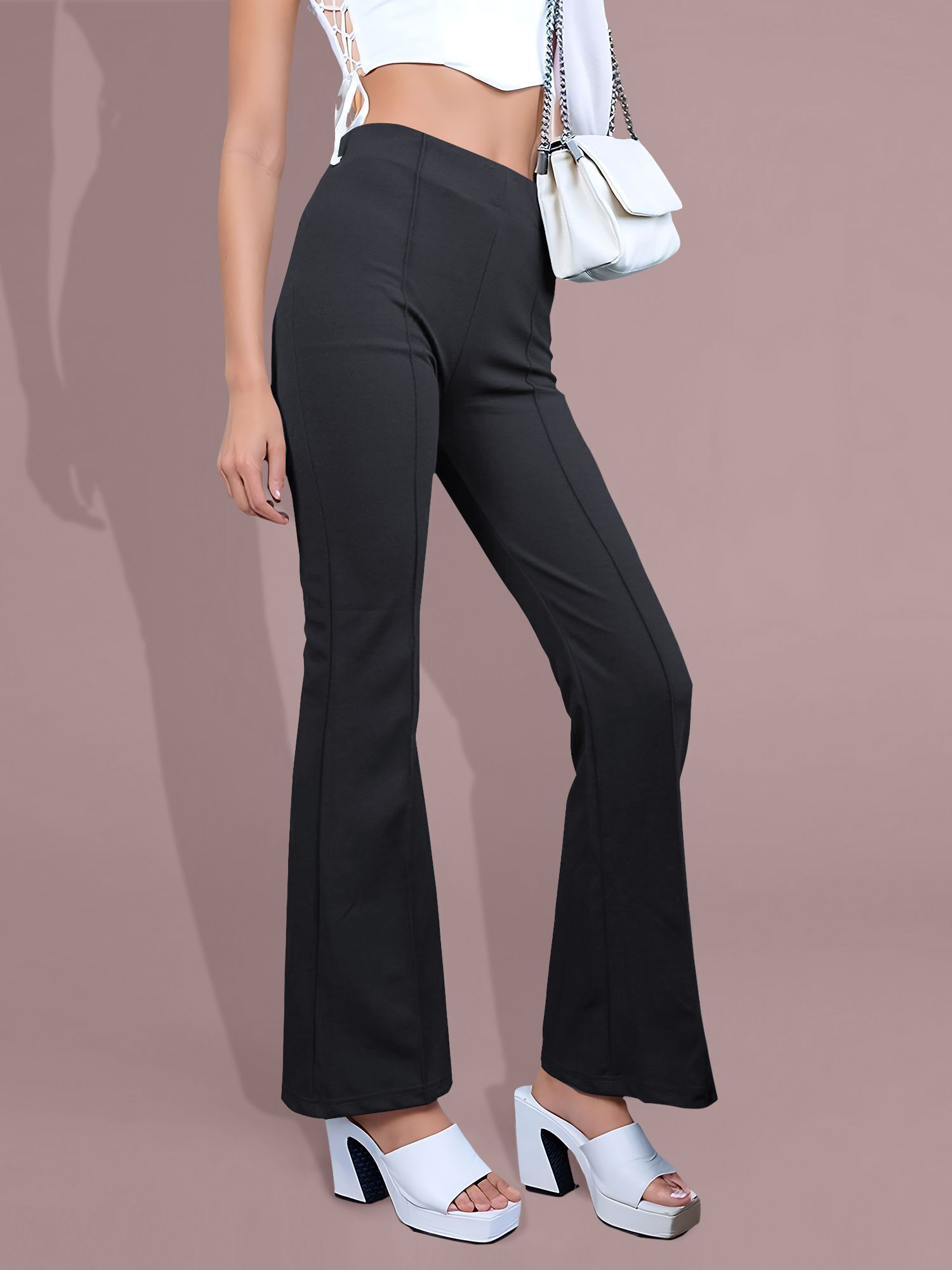 Women Regular Fit Black Lycra Blend Trousers-image-41