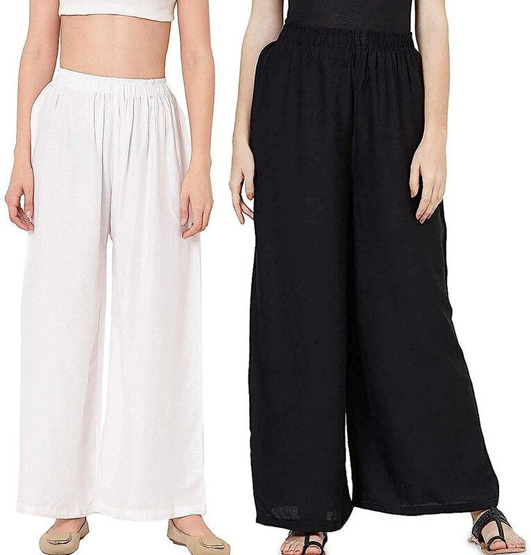 kgn fashion Pack of 2 Women Regular Fit White, Black Cotton Blend Trousers-picture-21