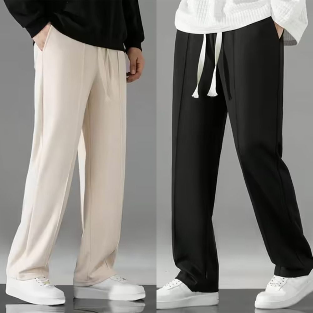 savayo Pack of 2 Men Loose Fit Black, Cream Polyester Trousers-picture-14