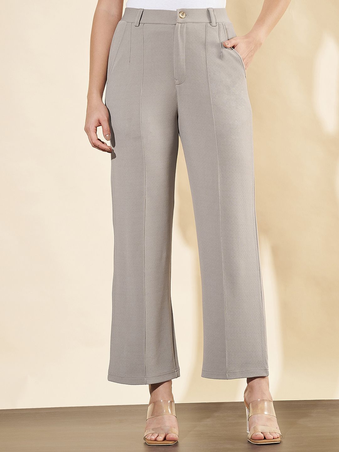 slenor Women Regular Fit Grey Viscose Rayon Trousers-picture-25