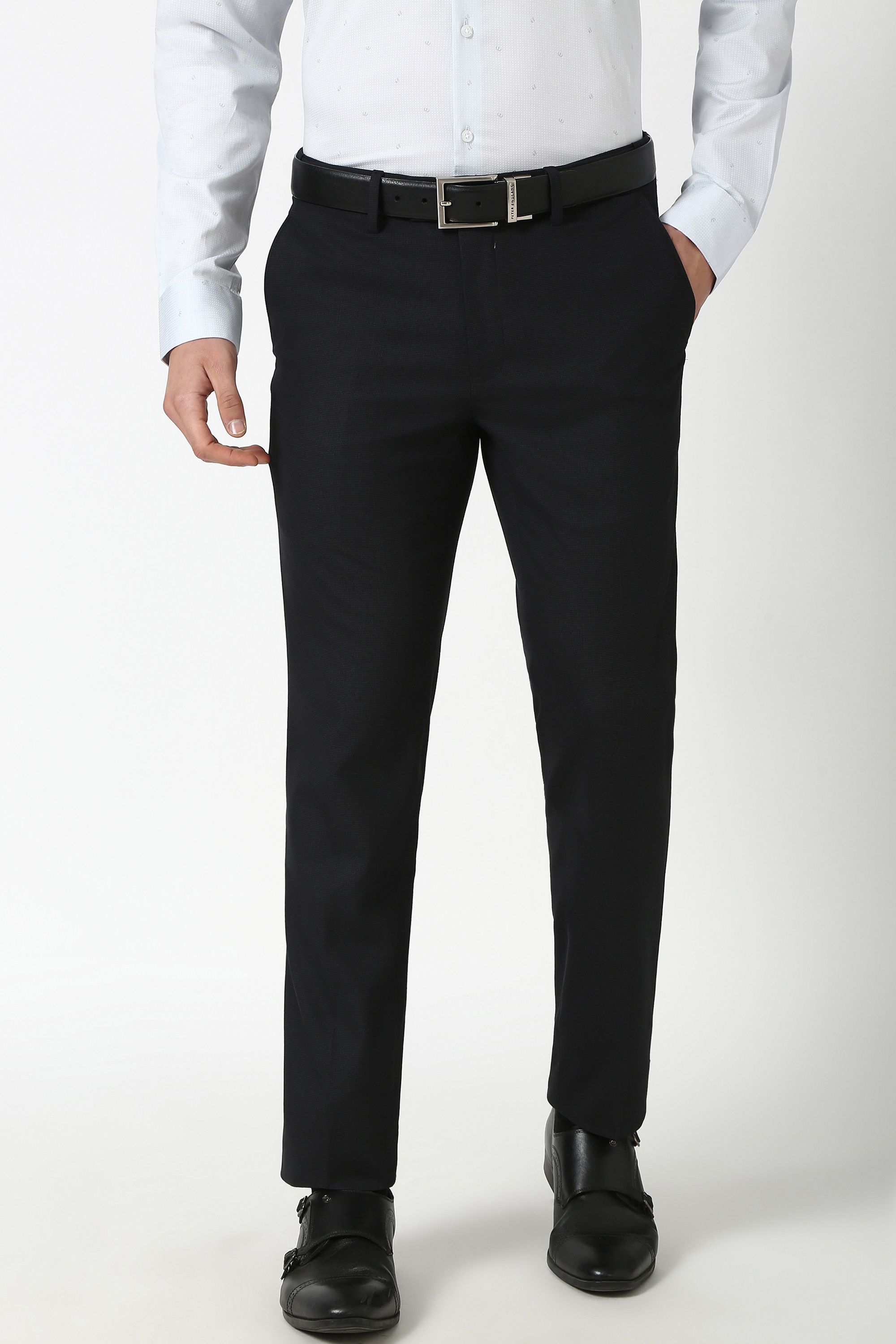 Men Slim Fit Black Polyester Trousers-image-24