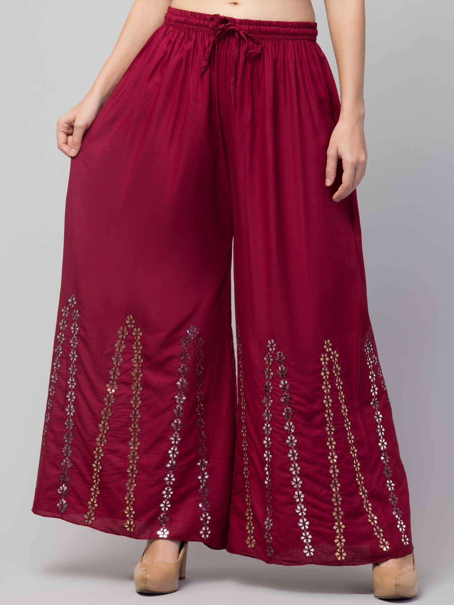 fambee Women Flared Maroon Viscose Rayon Trousers-picture-12