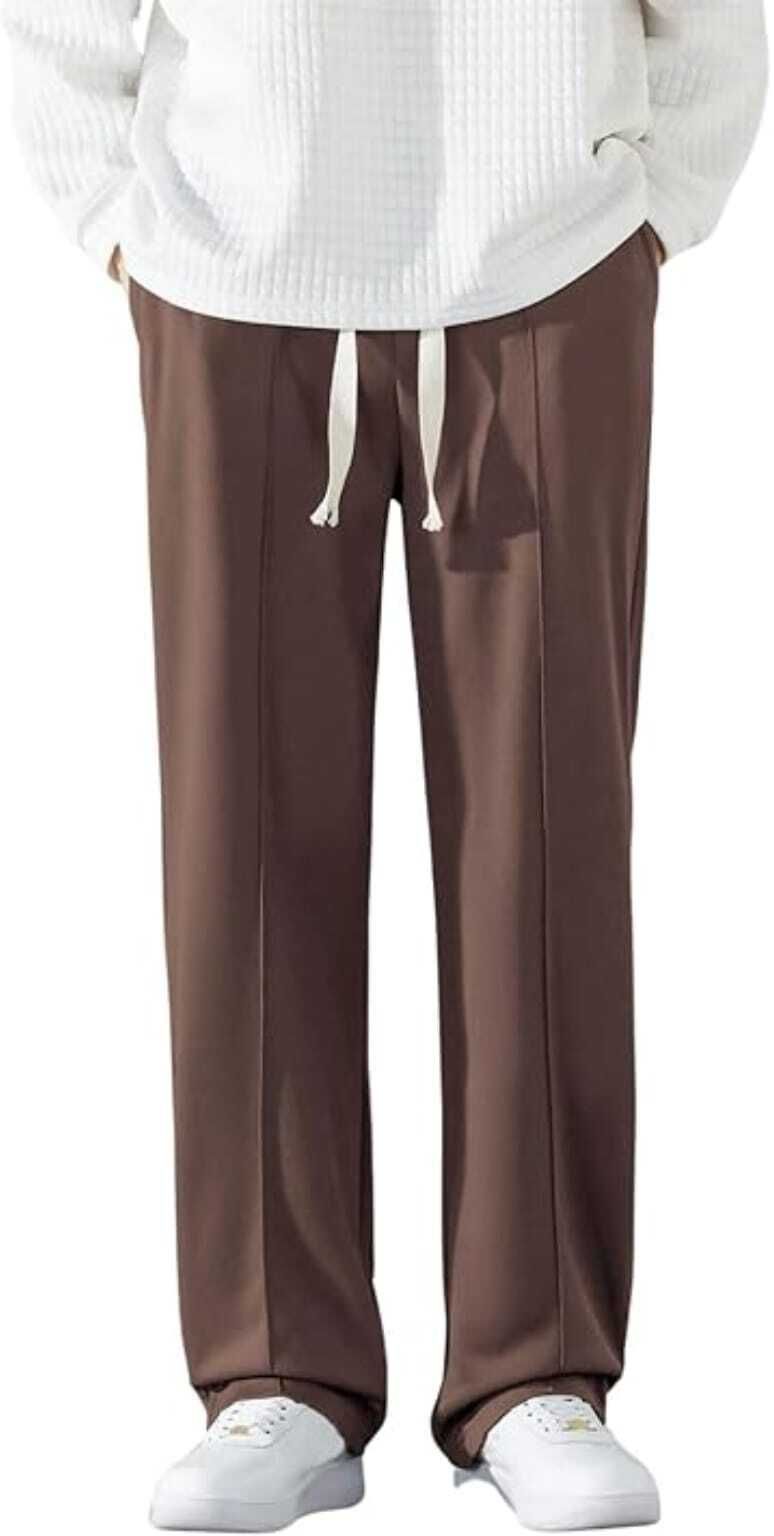 Men Loose Fit Brown Linen Blend Trousers