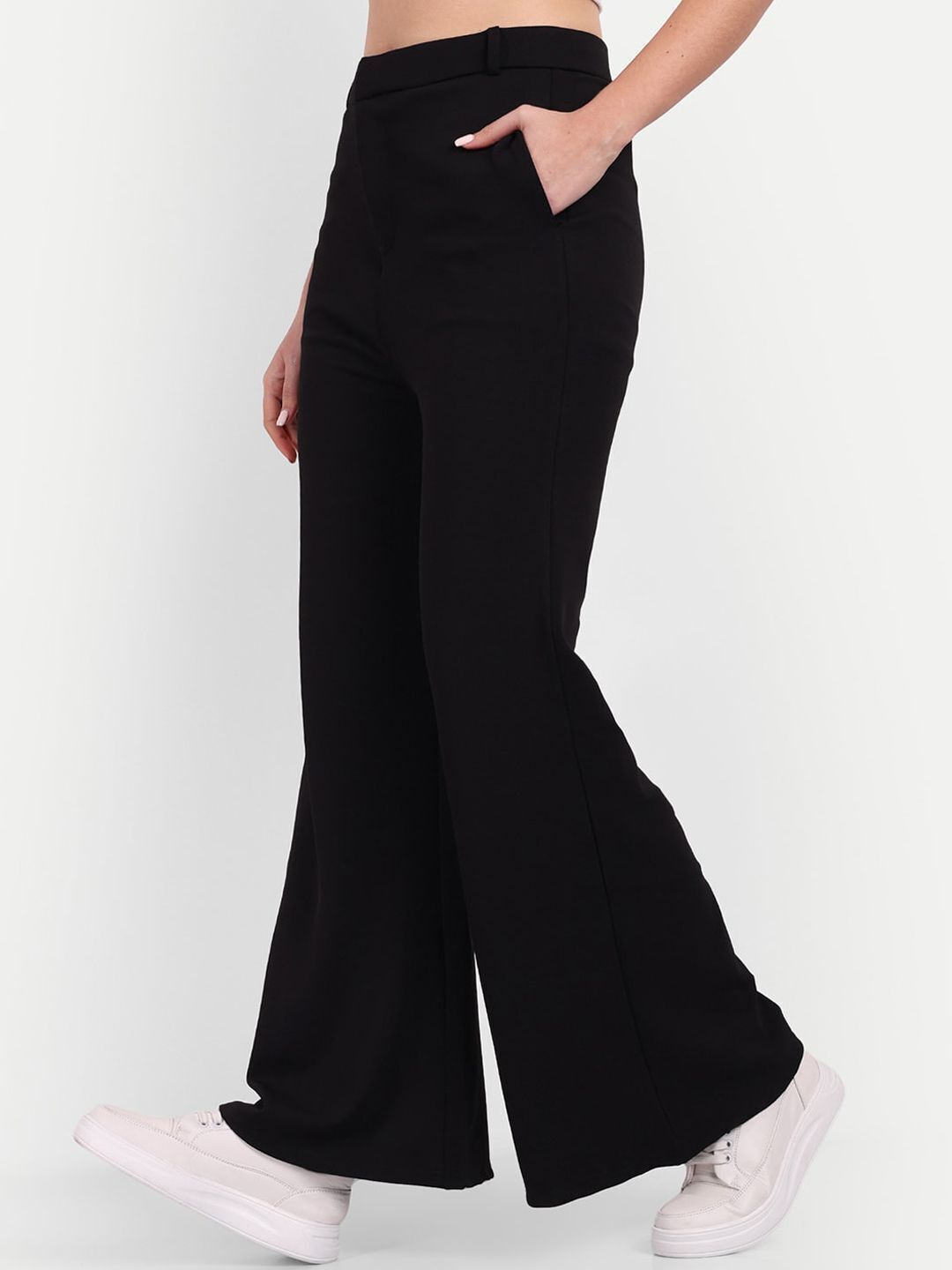 broadstar Women Flared Blue Cotton Blend Trousers-picture-20