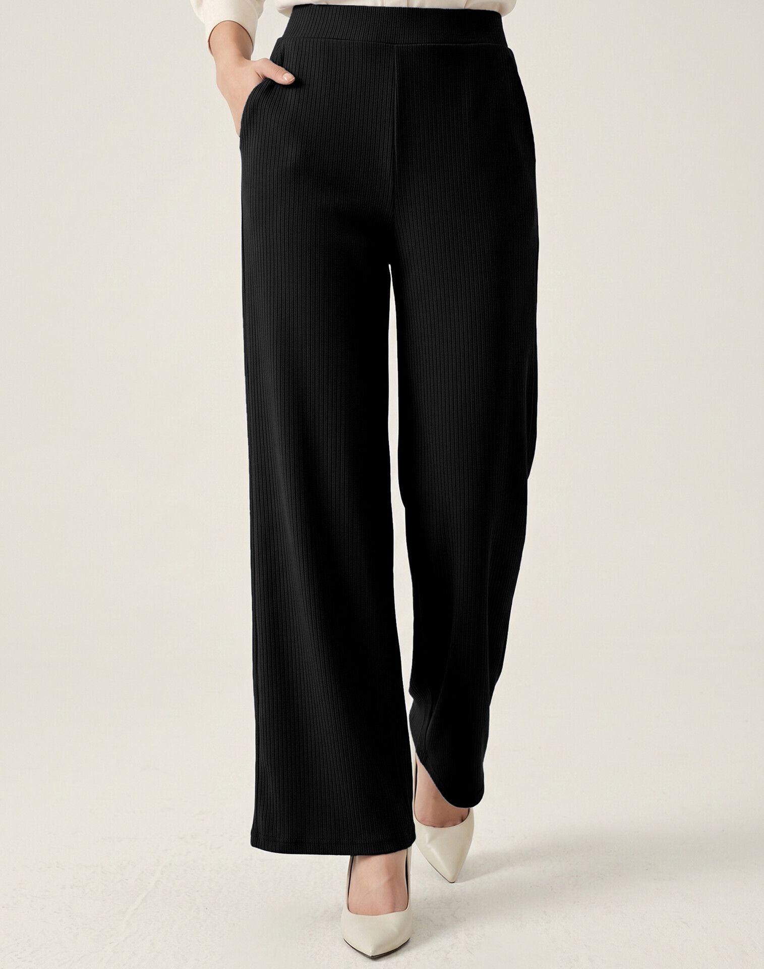 selvia Women Straight Fit Black Lycra Blend Trousers-picture-30