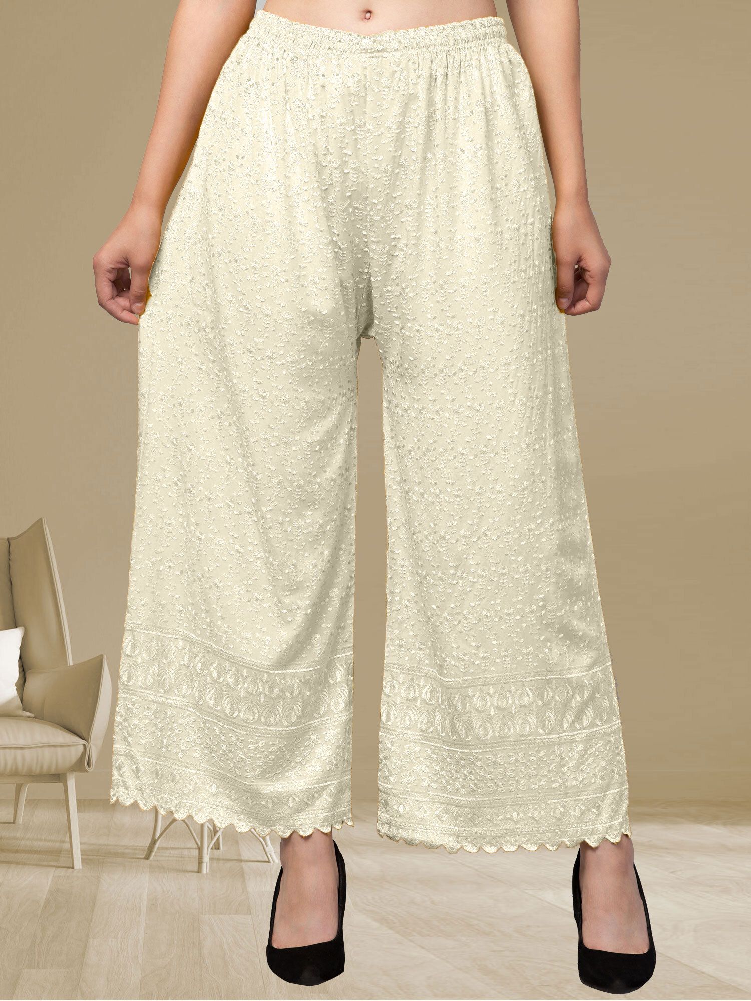 fambee Women Relaxed Cream Viscose Rayon Trousers-picture-17