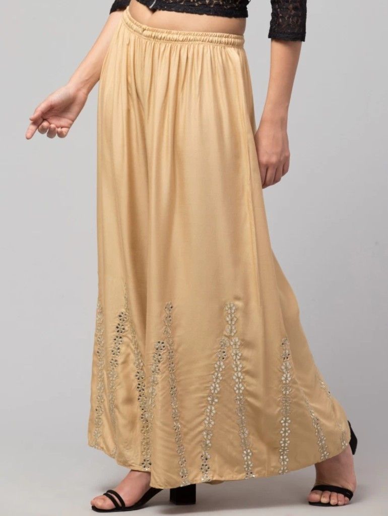 Women Flared Beige Cotton Blend Trousers-image-6