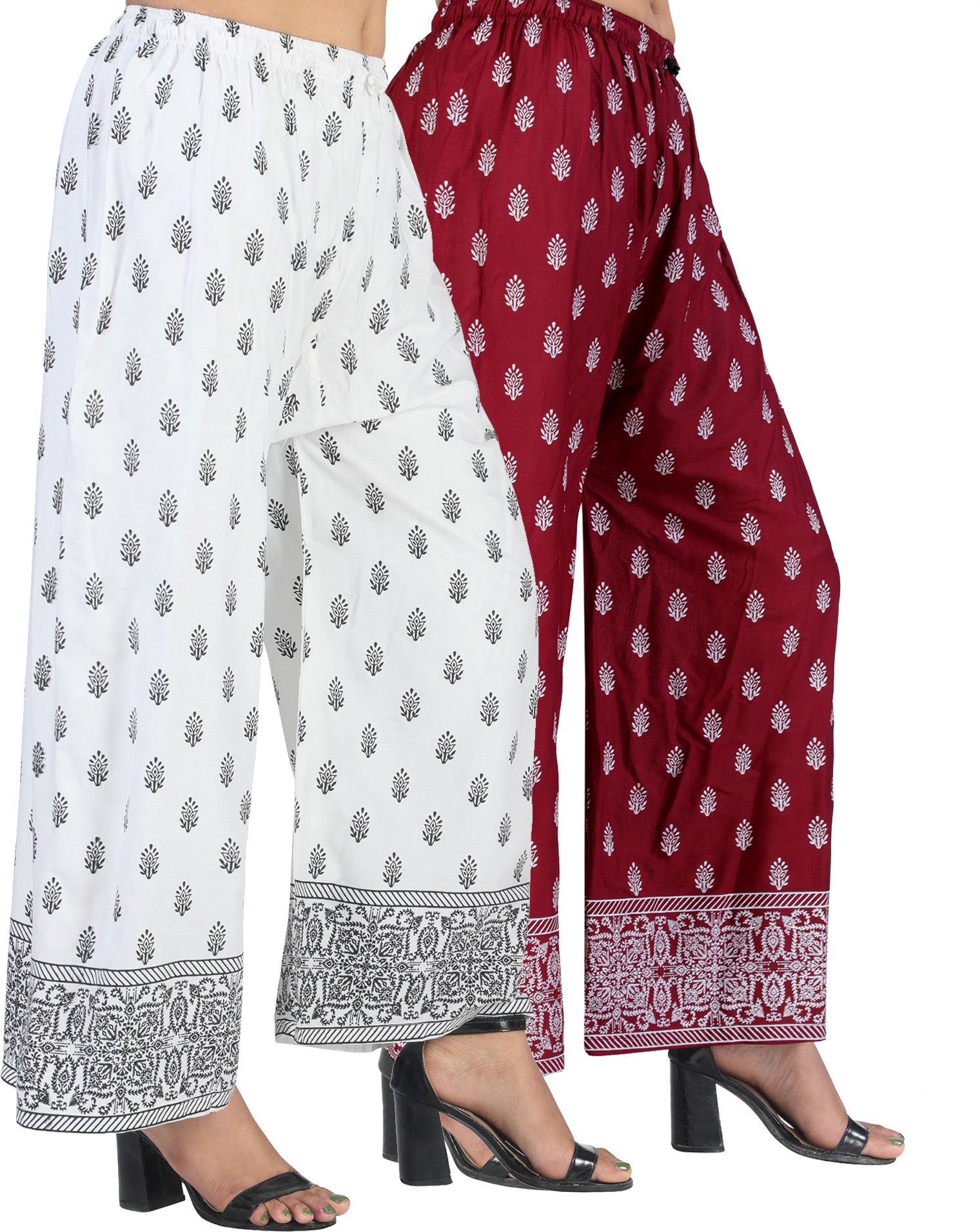 Pack of 2 Women Relaxed White, Maroon Viscose Rayon Trousers-image-33