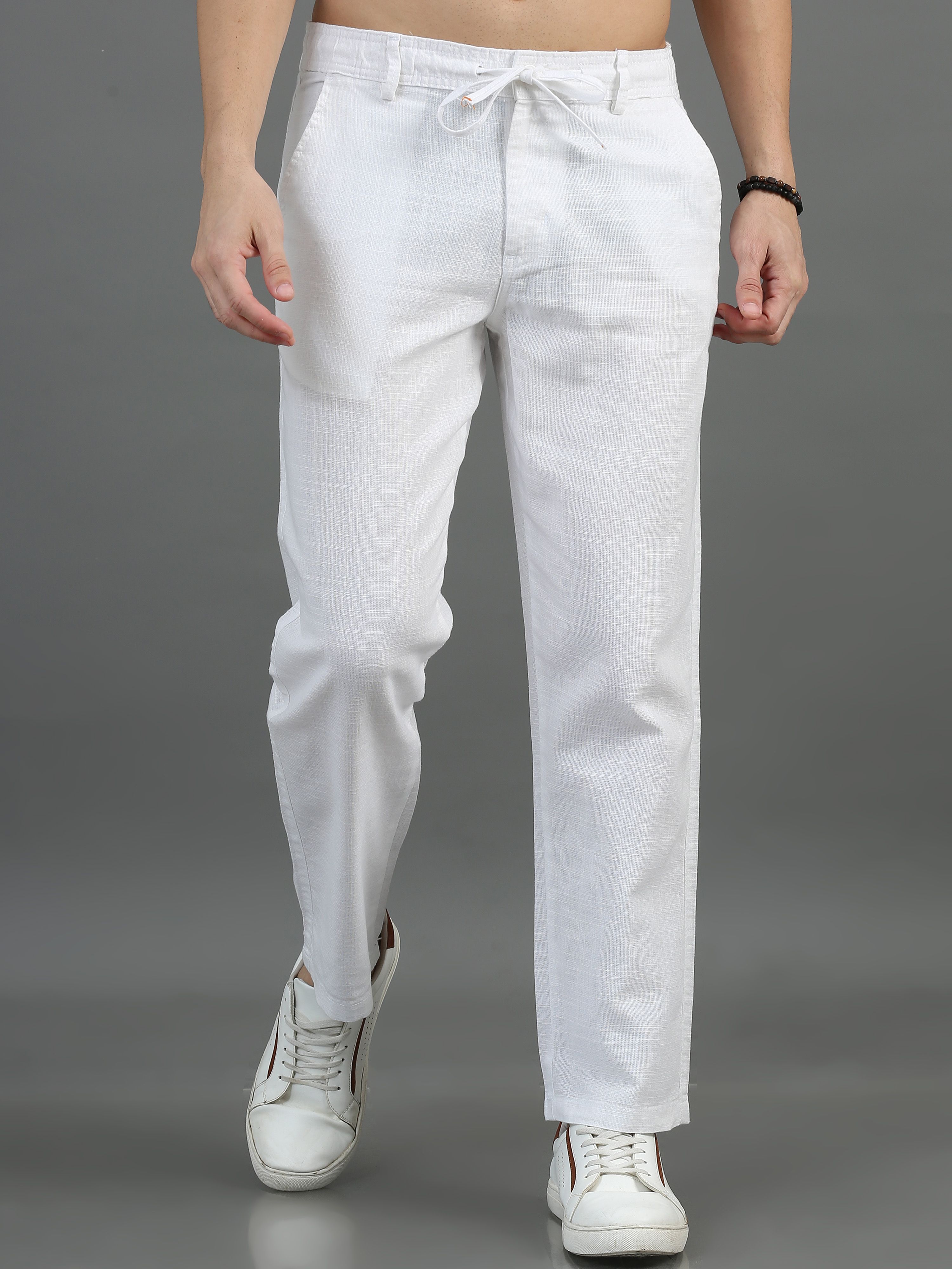 houseofcommon Men Relaxed White Pure Linen Trousers-picture-34