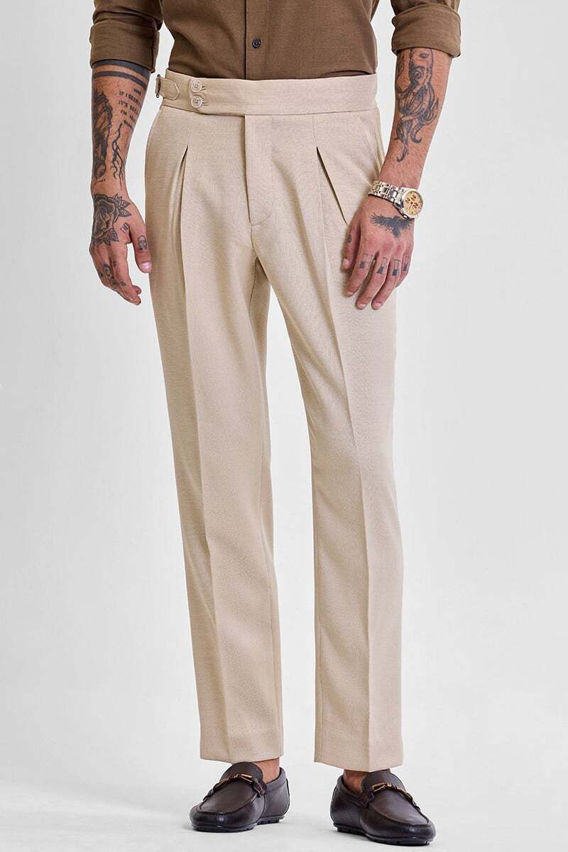snitch Men Slim Fit Beige Polyester Trousers-picture-37