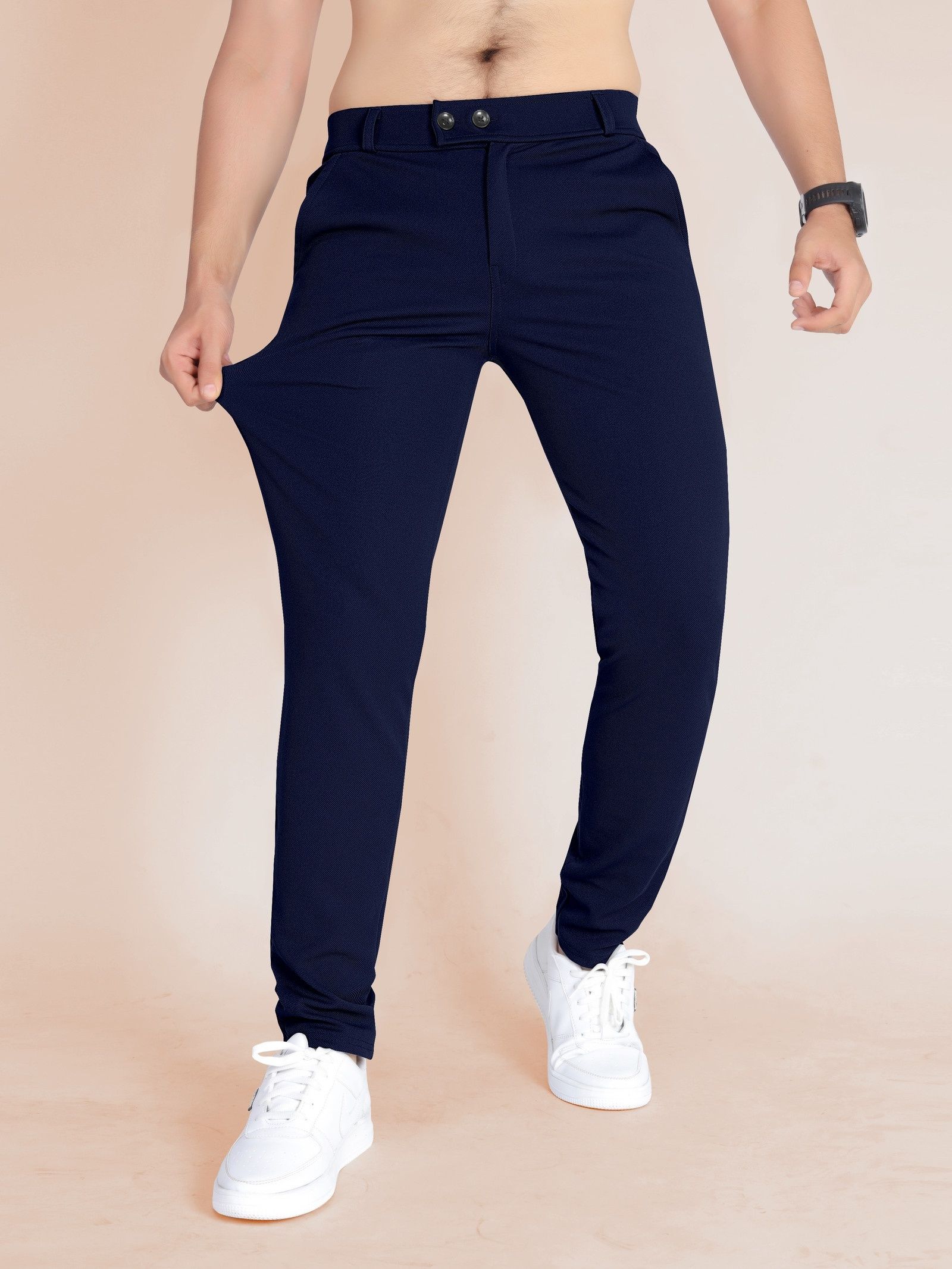 combraided Men Slim Fit Blue Cotton Blend Trousers-picture-32