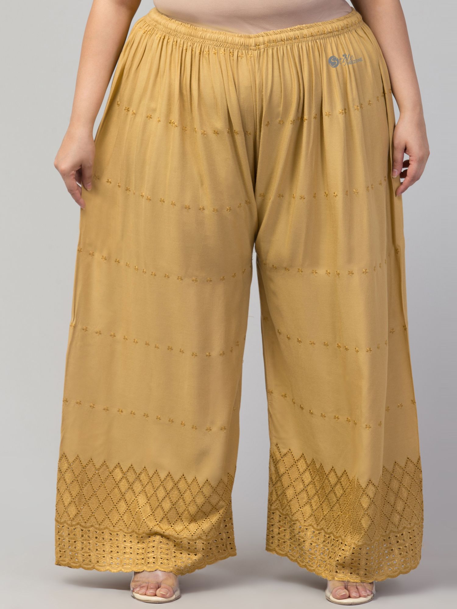 Women Relaxed Beige Viscose Rayon Trousers