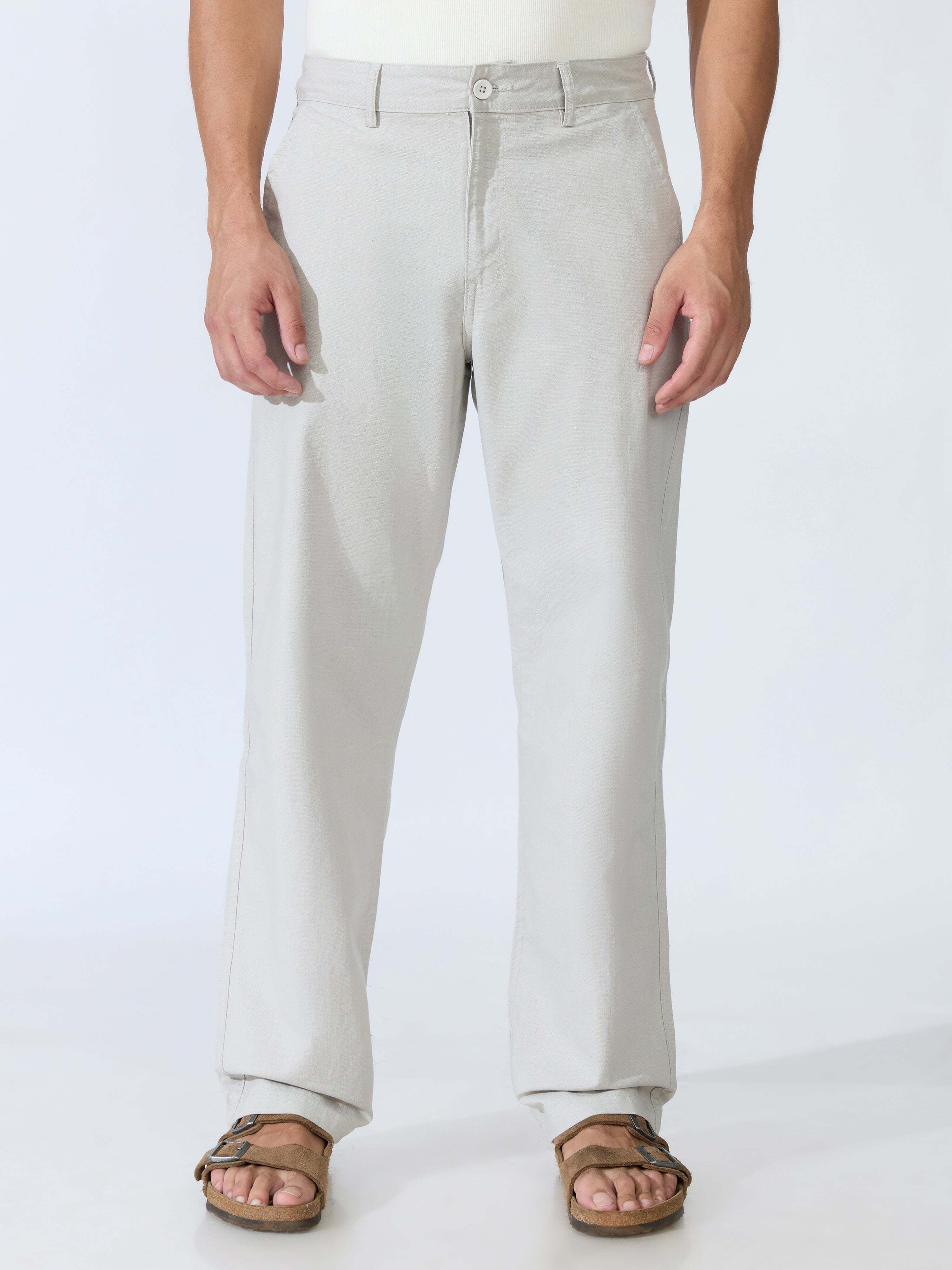 espanshe Men Comfort Fit Silver Cotton Blend Trousers-picture-9