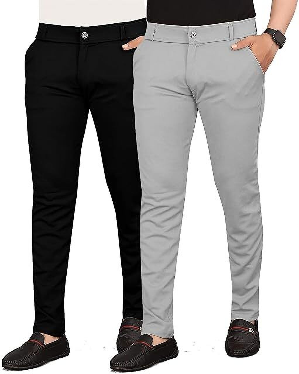kendore Pack of 2 Men Regular Fit Black, Silver Lycra Blend Trousers-picture-18