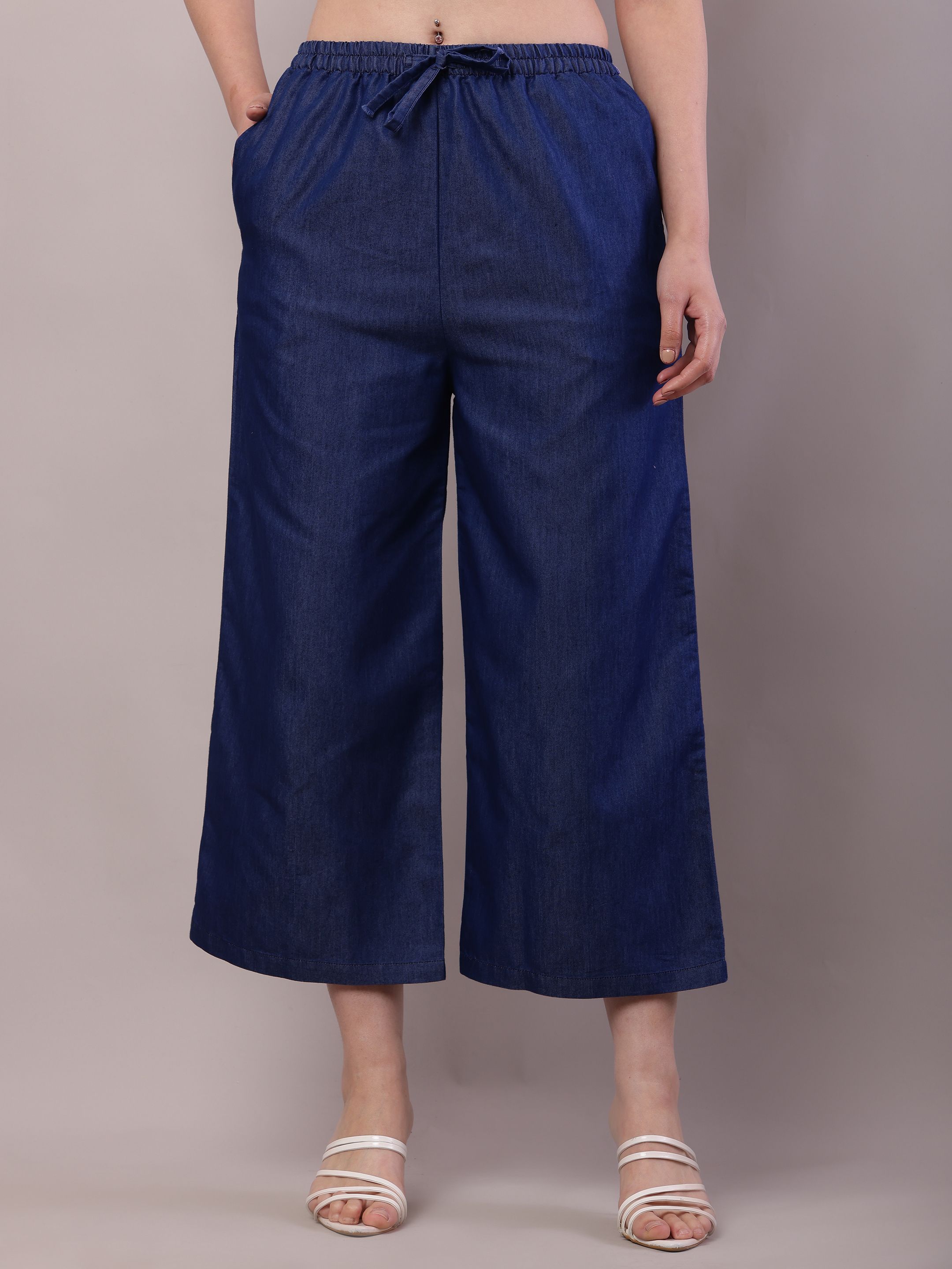 sellingsea Women Regular Fit Blue Cotton Blend Trousers-picture-13