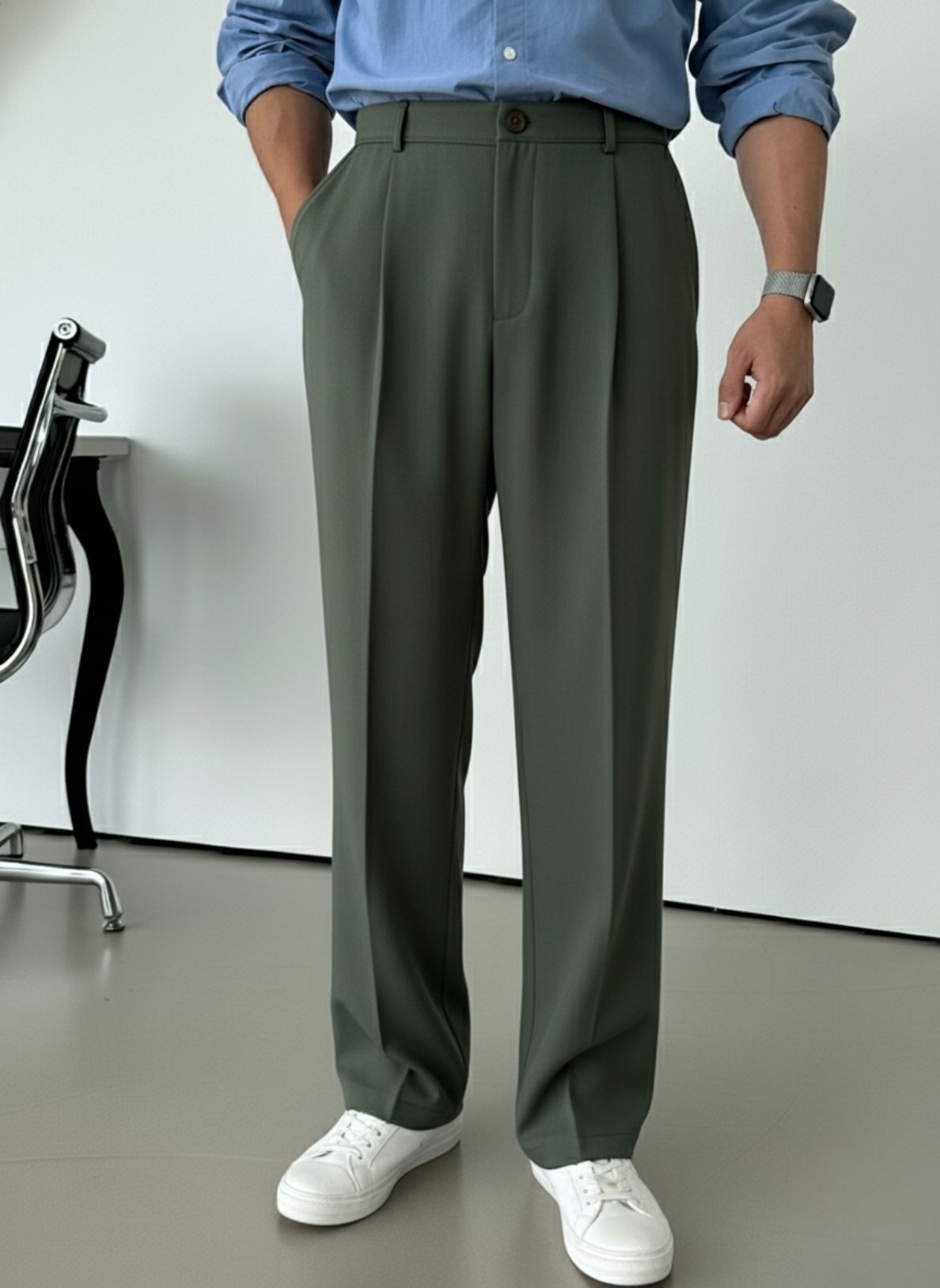 indiclub Men Relaxed Dark Green Polycotton Trousers-picture-39