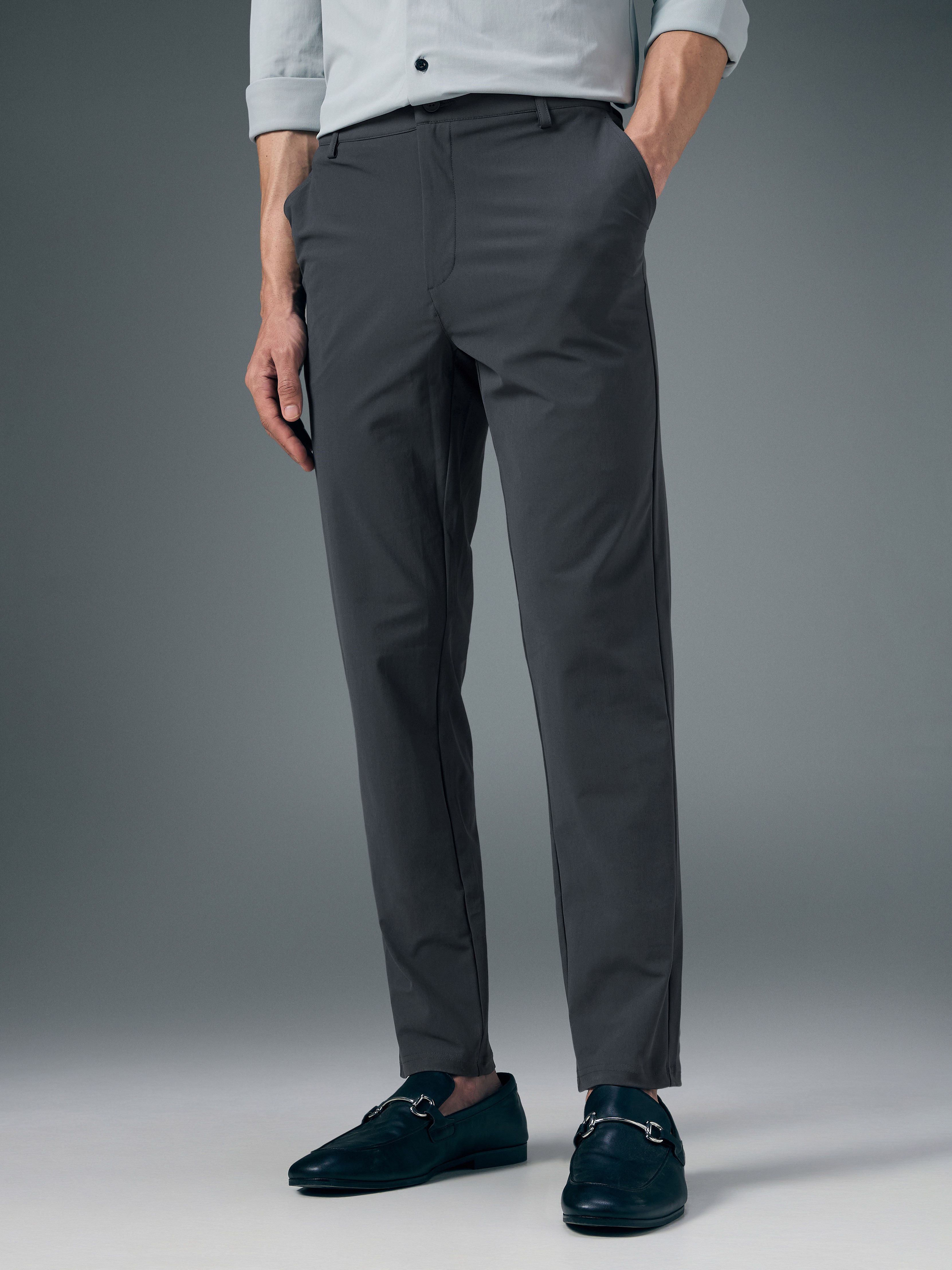Men Straight Fit Grey Polyester Trousers-image-25