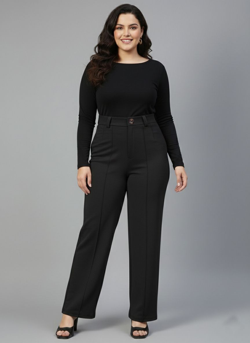 Women Straight Fit Black Viscose Rayon Trousers-image-28