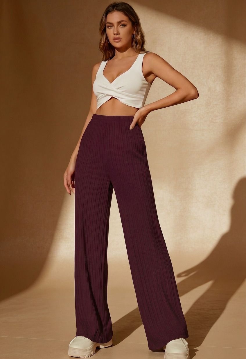 abc Women Loose Fit Multicolor, Maroon Cotton Blend Trousers-picture-48