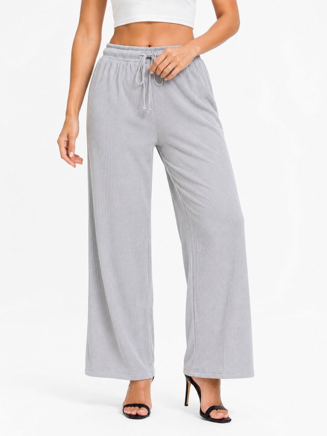 qioa Women Relaxed Grey Polycotton Trousers-picture-5