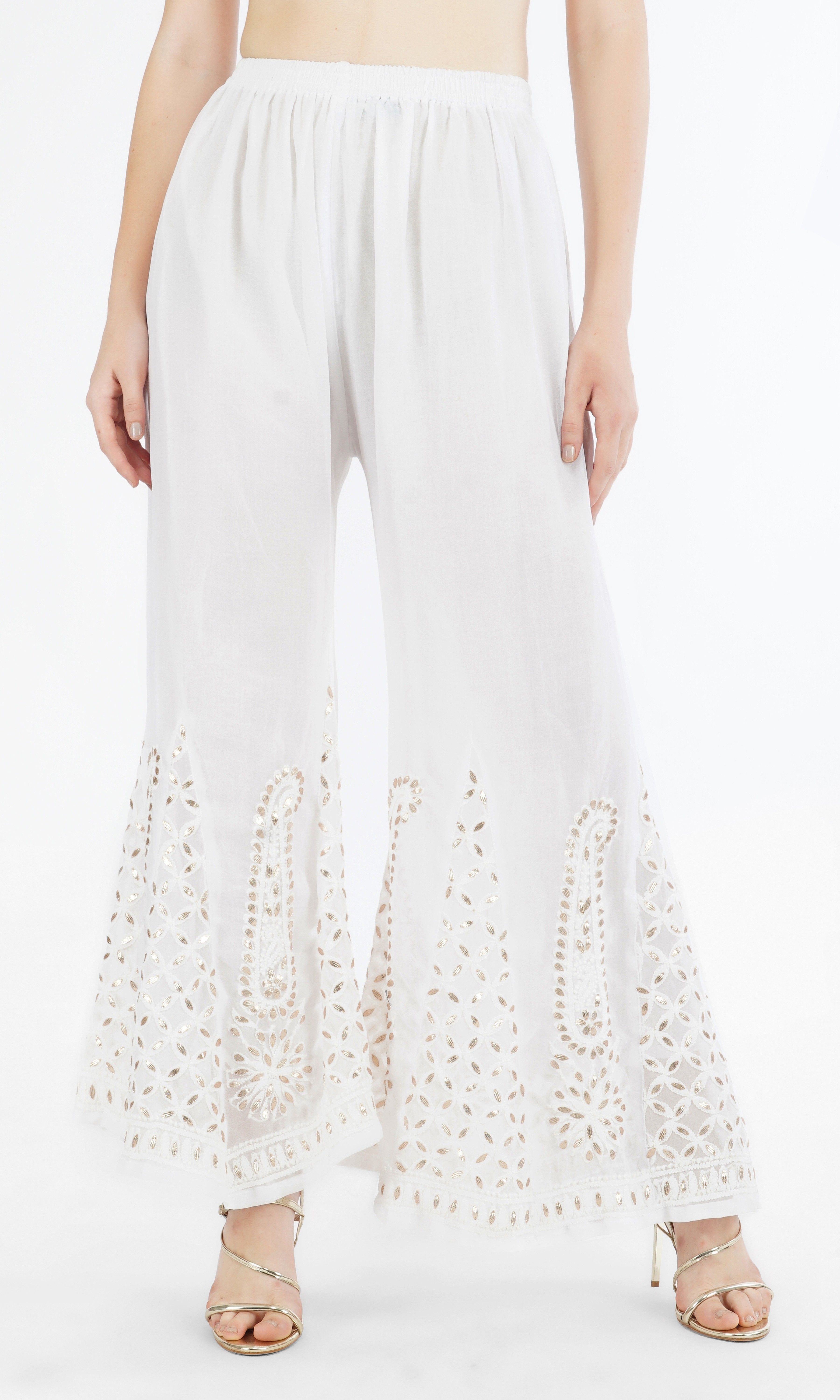 Women Relaxed White Georgette Trousers-image-10