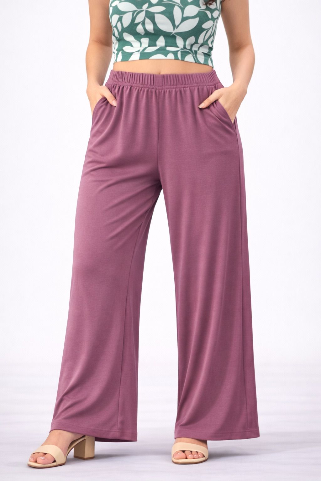 Women Loose Fit Purple Cotton Blend Trousers-image-34