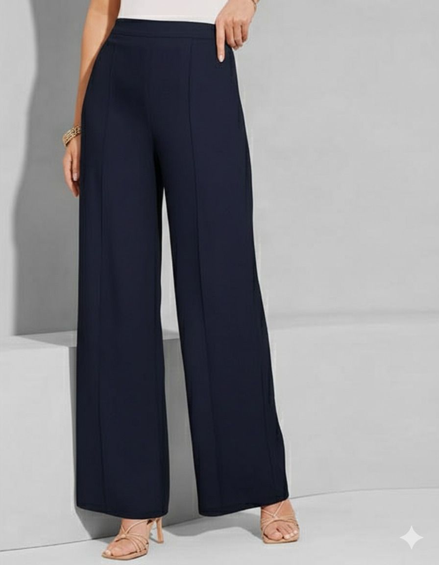 Women Flared Blue Viscose Rayon Trousers