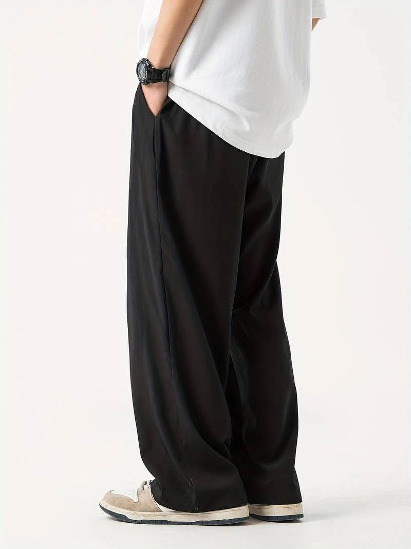 Men Loose Fit Black Cotton Blend Trousers