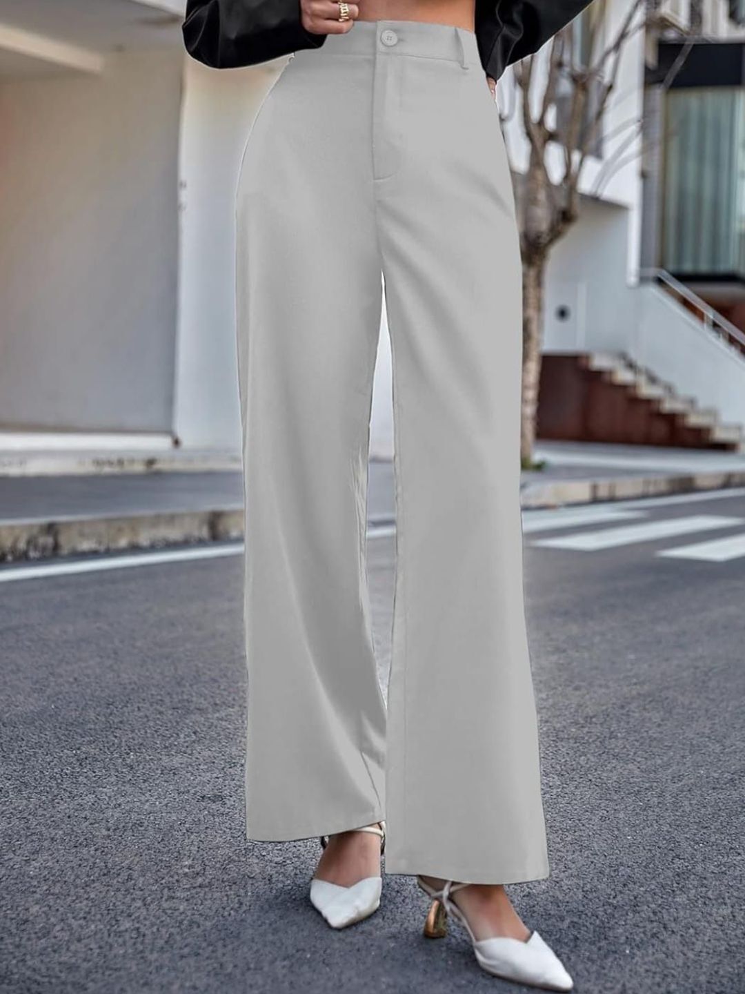 next one Women Straight Fit Grey Lycra Blend Trousers-picture-18