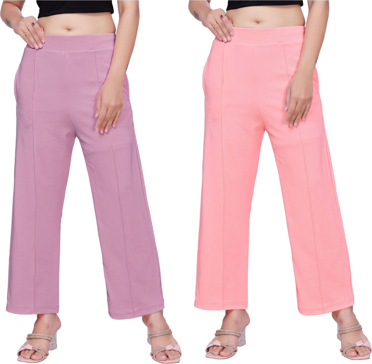 veiramen Pack of 2 Women Comfort Fit Multicolor Cotton Blend Trousers-picture-13