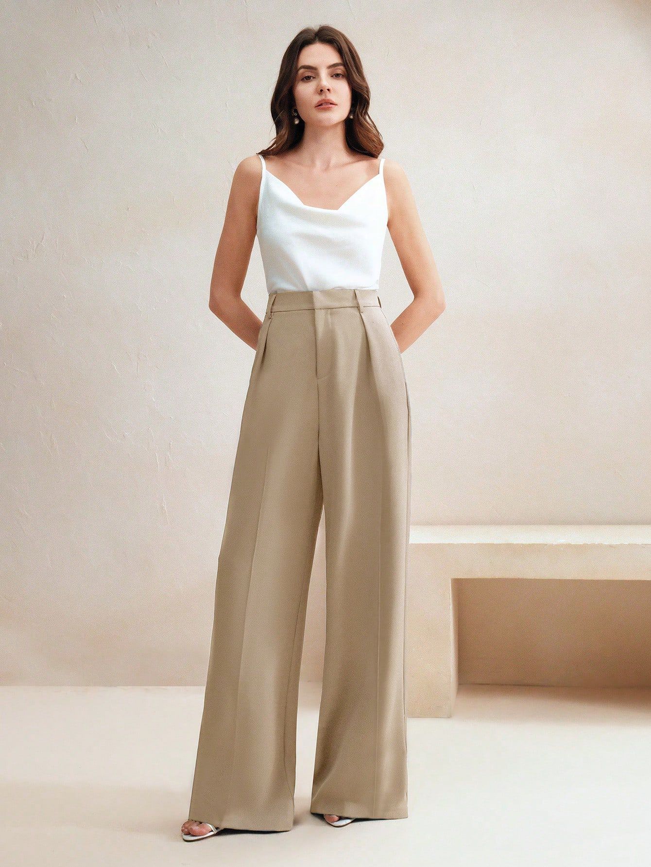 Women Straight Fit Beige Lycra Blend Trousers-image-36