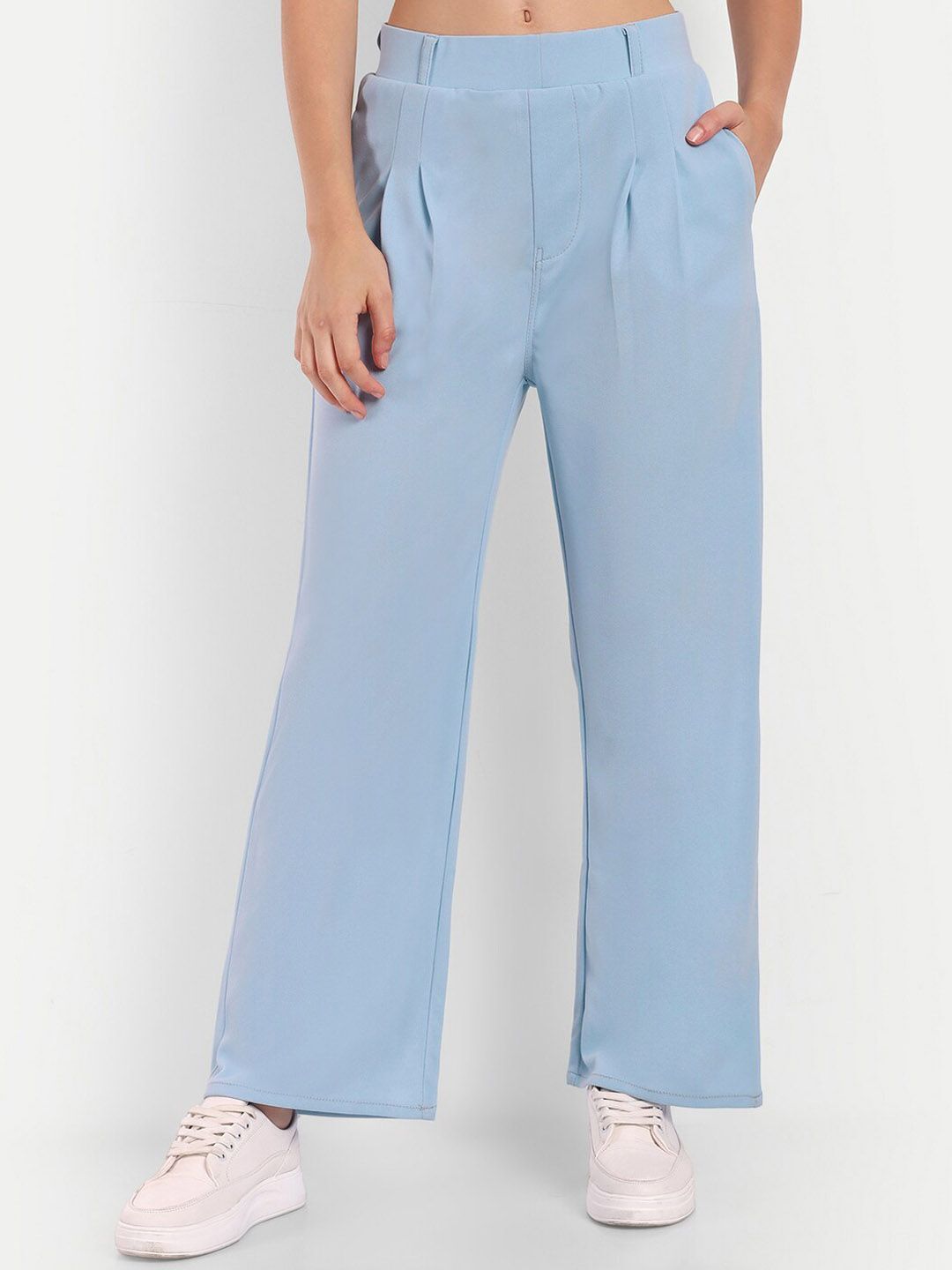 Women Loose Fit Blue Polyester Trousers-image-35