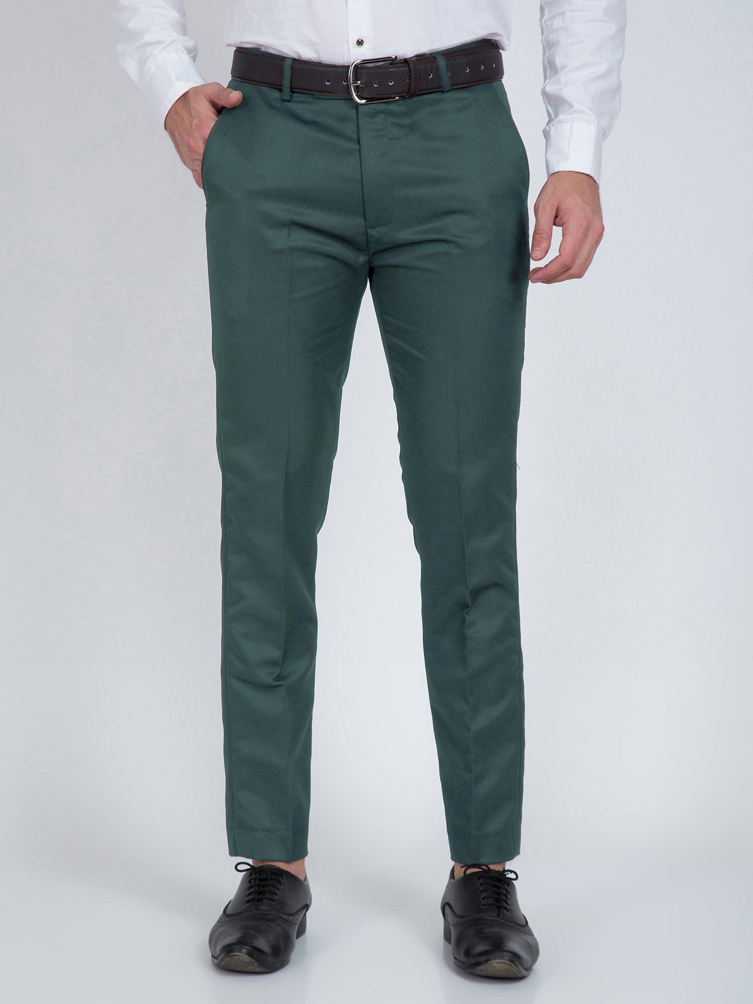 flunk Men Regular Fit Green Cotton Blend Trousers-picture-14
