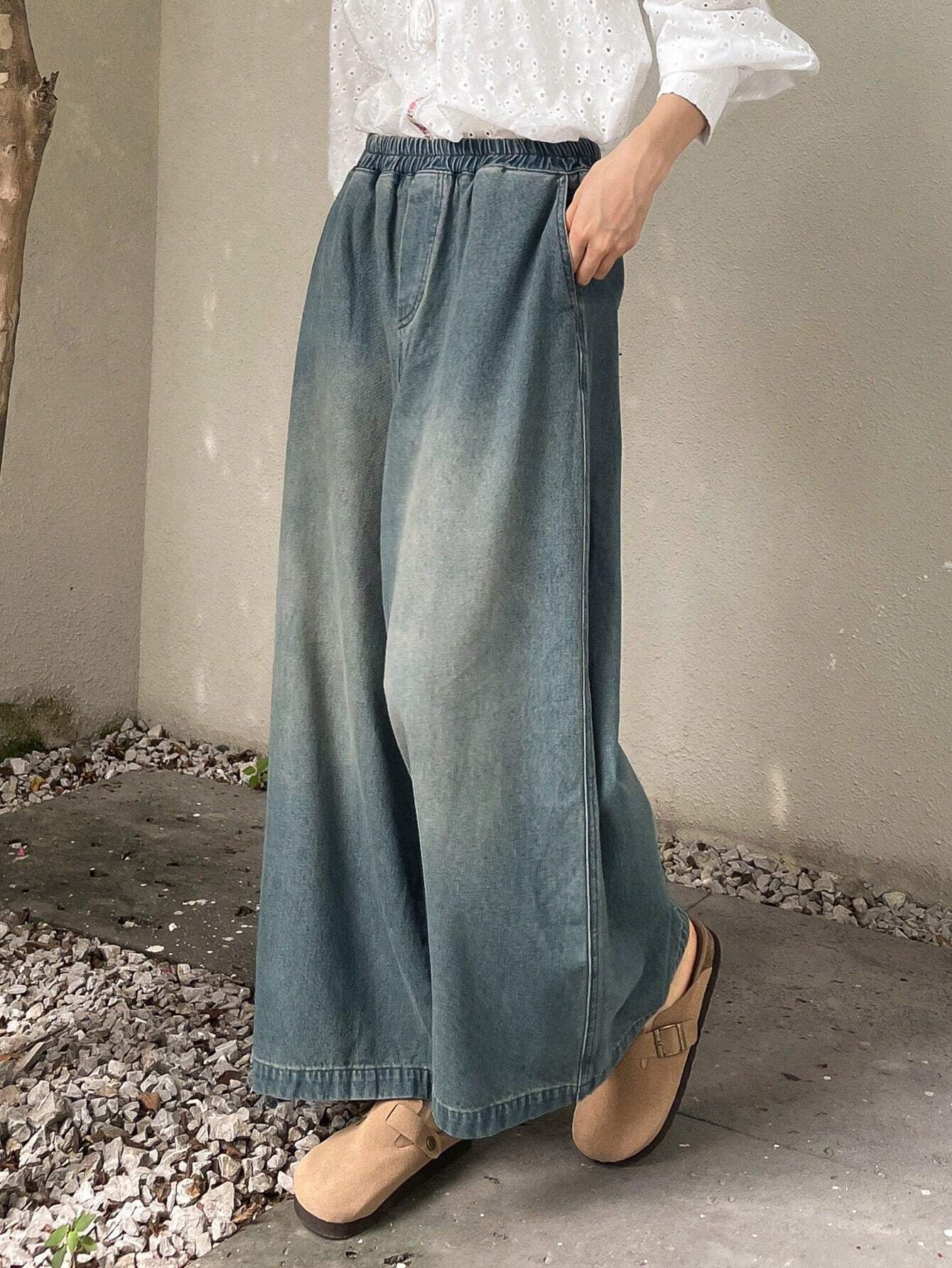 Women Loose Fit Blue Cotton Blend Trousers-image-47