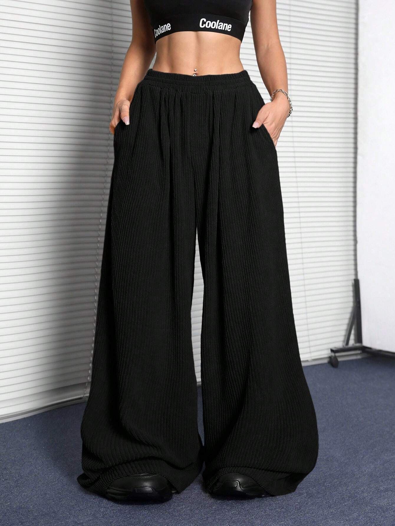 Loose Fit Women Black Lycra Blend Trousers-image-15